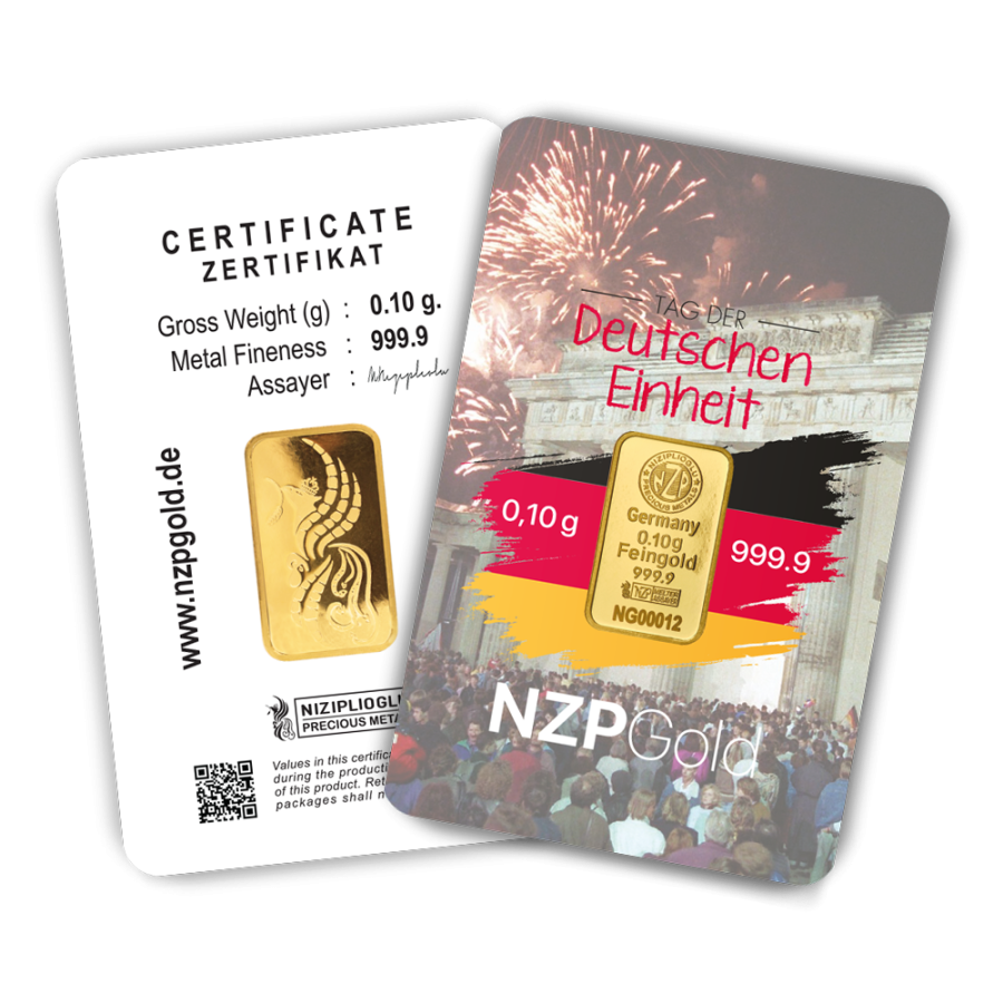 Tag der Deutschen Einheit Geschenkbarren 0,10 Gramm - DEH-NZP-G010