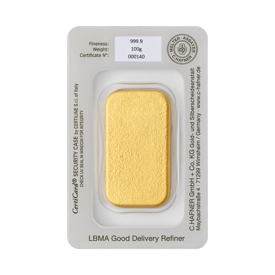 C. Hafner Goldbarren Gegossen 100 Gramm C. Hafner Goldbarren Gegossen 100 Gramm