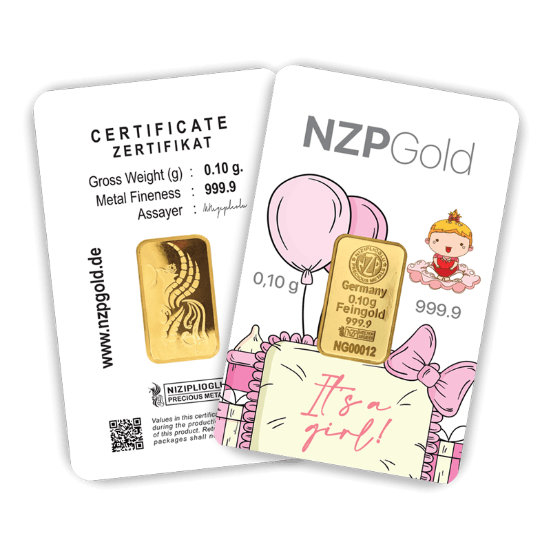 Geburt & Baby Shower Party Geschenkbarren Girl 0,10 Gramm