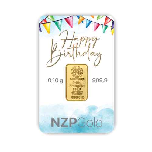 Geschenkbarren Happy Birthday 0,10 Gramm Geschenkbarren Happy Birthday 0,10 Gramm