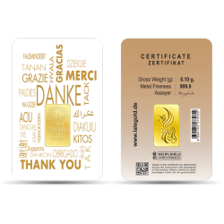 Danke - Merci - Thank You Geschenkbarren 0,10 Gramm