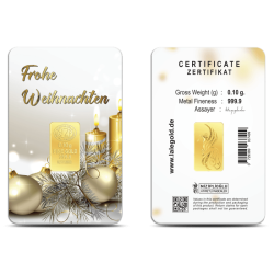 Frohe Weihnachten Geschenkbarren 0,10 Gramm Frohe Weihnachten Geschenkbarren 0,10 Gramm