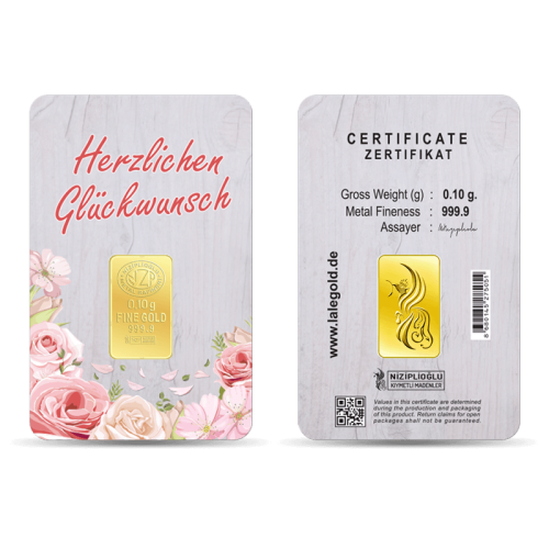 Herzlichen Glückwunsch Geschenkbarren 0,10 Gramm