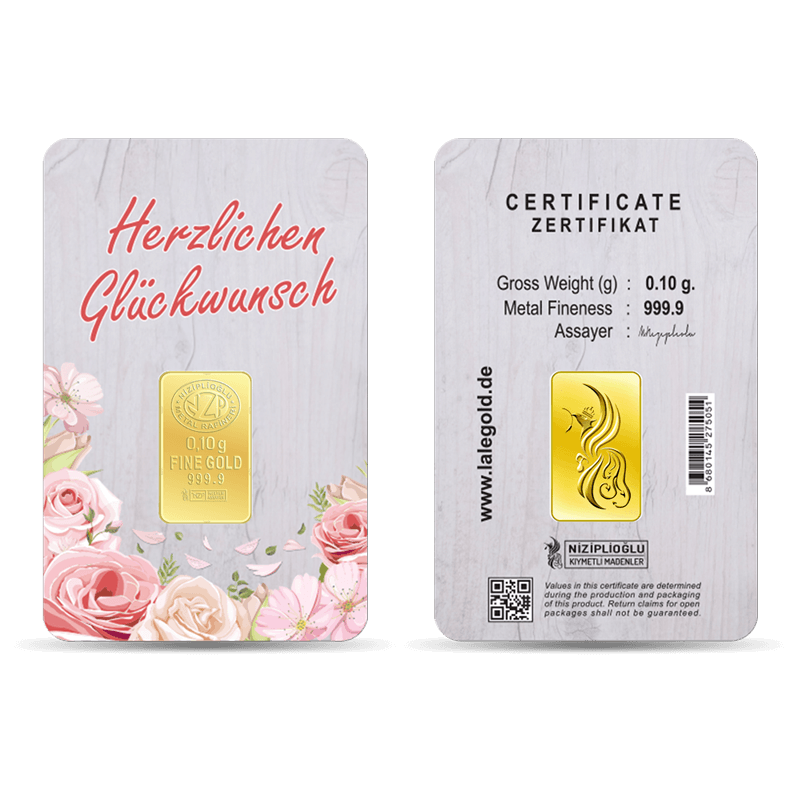 Herzlichen Glückwunsch Geschenkbarren 0,10 Gramm