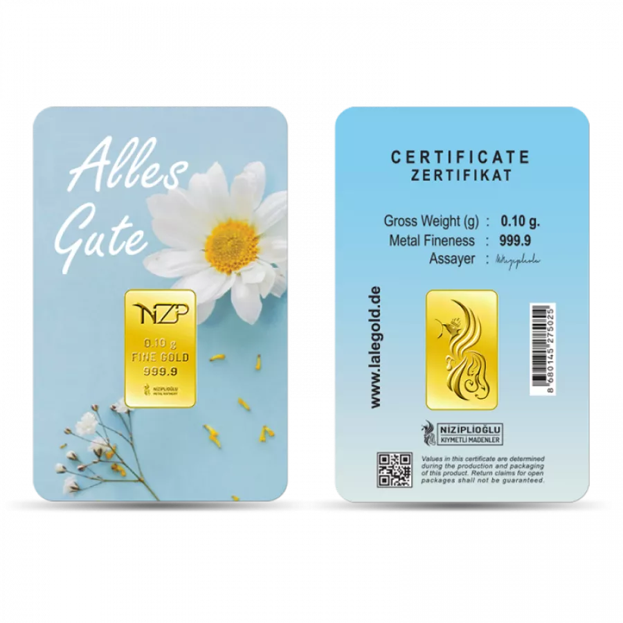 Alles Gute Geschenkbarren 0,10 Gramm - ALG-NZP-0010