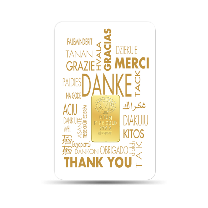 Danke - Merci - Thank You Geschenkbarren 0,10 Gramm - Danke - Merci - Thank You- Danke - Merci - Thank You Geschenkbarren 0,10 Gramm - DAN-NZP-0010