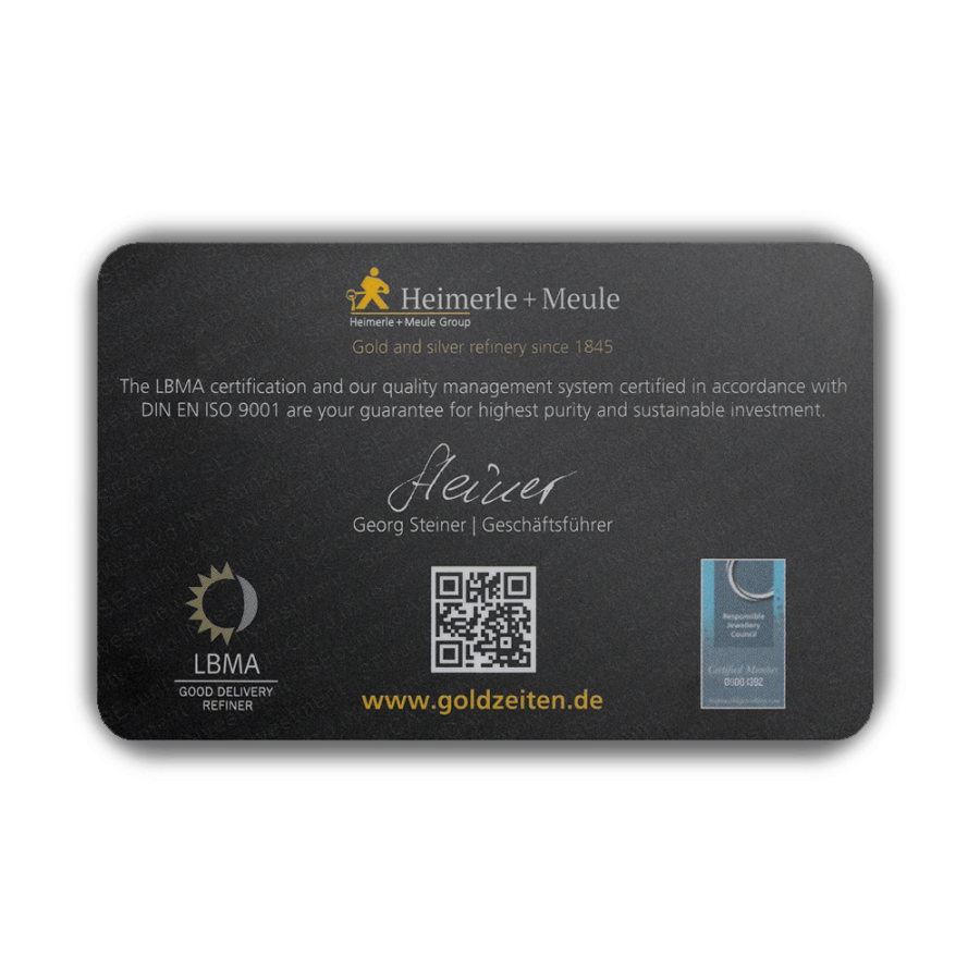 Heimerle + Meule Secain Card Goldbarren 0,5 Gramm - GB-HMS-00005