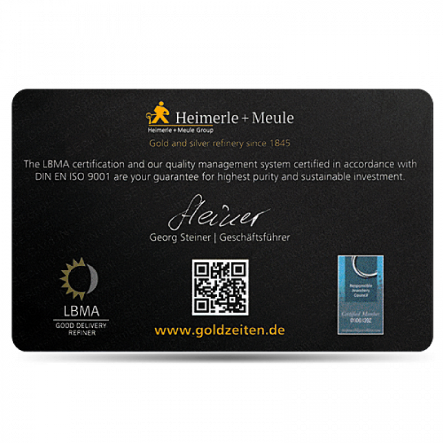 Heimerle + Meule Secain Card Goldbarren 1 Gramm - GB-HMS-0001