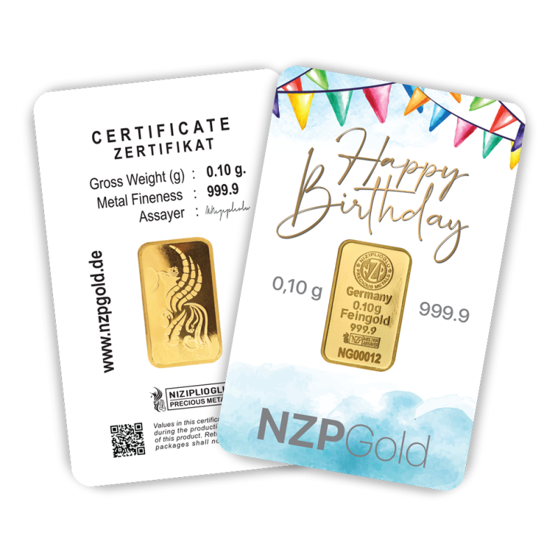 Geschenkbarren Happy Birthday 0,10 Gramm