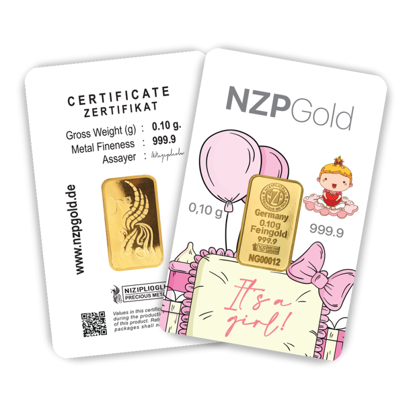Geburt & Baby Shower Party Geschenkbarren Girl 0,10 Gramm