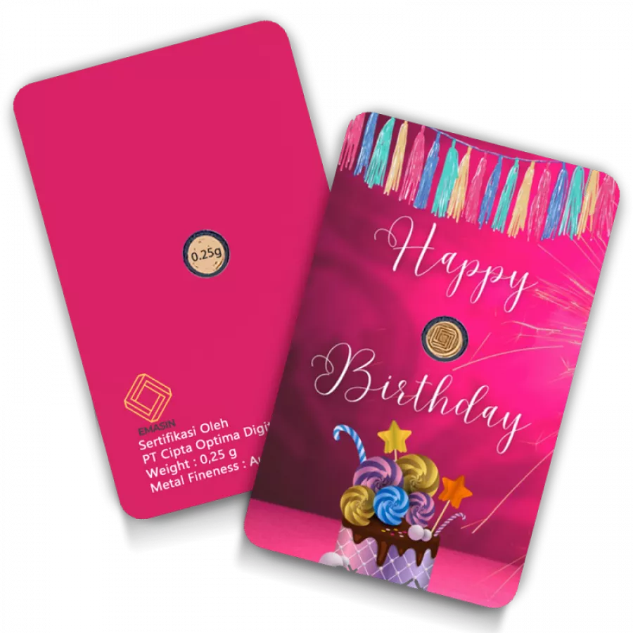 Happy Birthday Geschenkkarten Pink 0,25 Gramm - HBP-EMS-0025