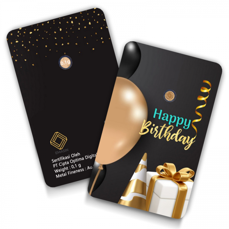 Happy Birthday Geschenkkarten Schwarz 0,10 Gramm - HBS-EMS-0010