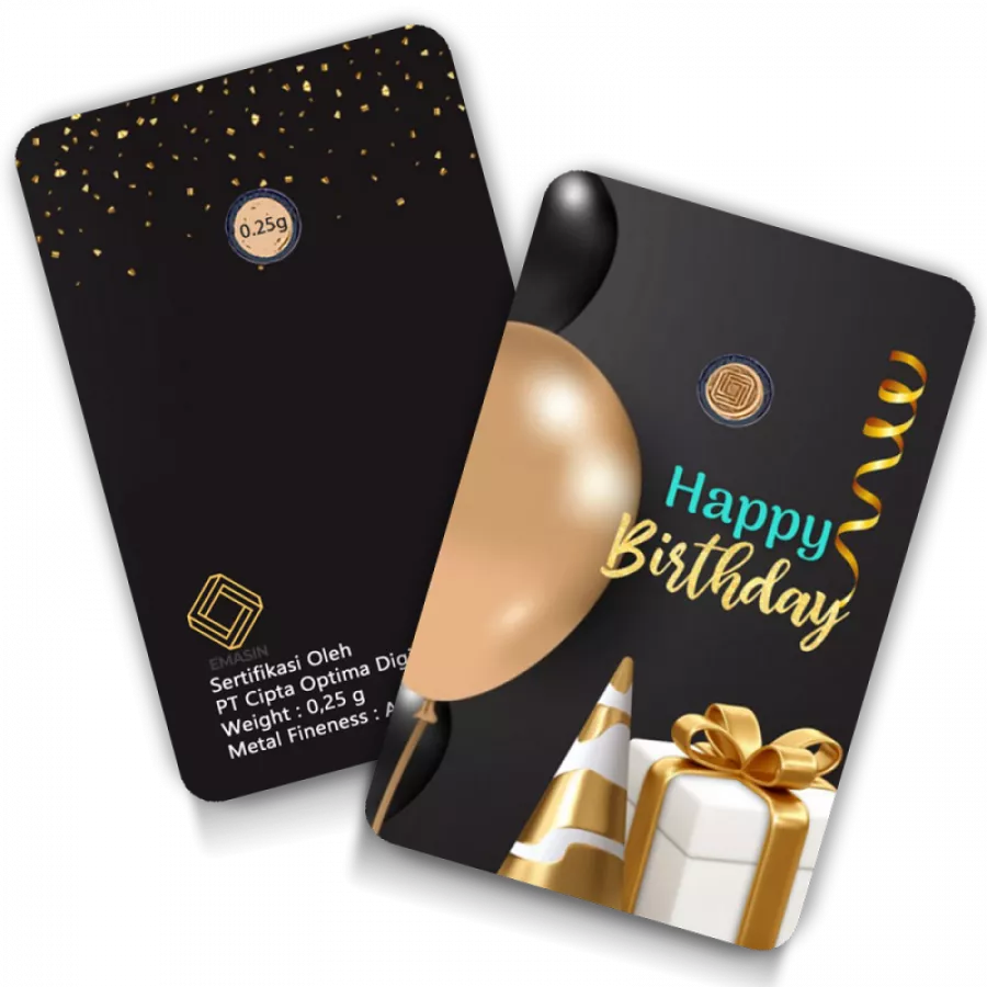 Happy Birthday Geschenkkarten Schwarz 0,25 Gramm - HBS-EMS-0025