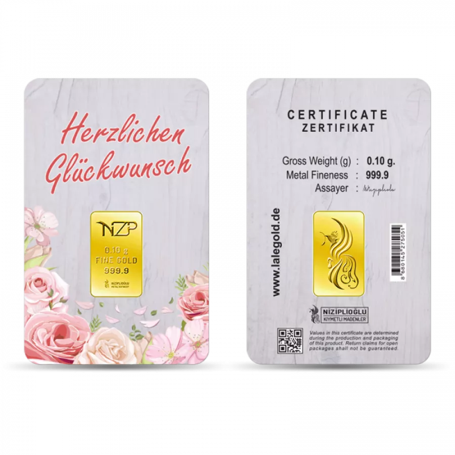 Herzlichen Glückwunsch Geschenkbarren 0,10 Gramm - HGW-NZP-0010
