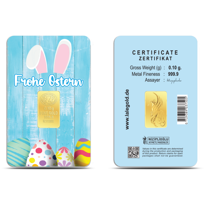 Frohe Ostern Geschenkbarren 0,10 Gramm 